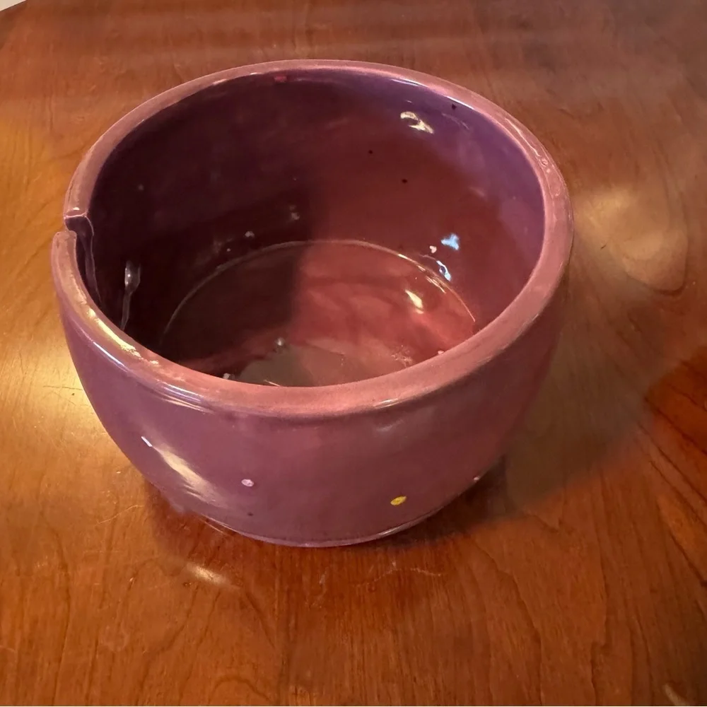 Handmade Ceramic Pottery Yarn Bowl Knitting Crochet. Purple w speckles - Picture 5 of 8